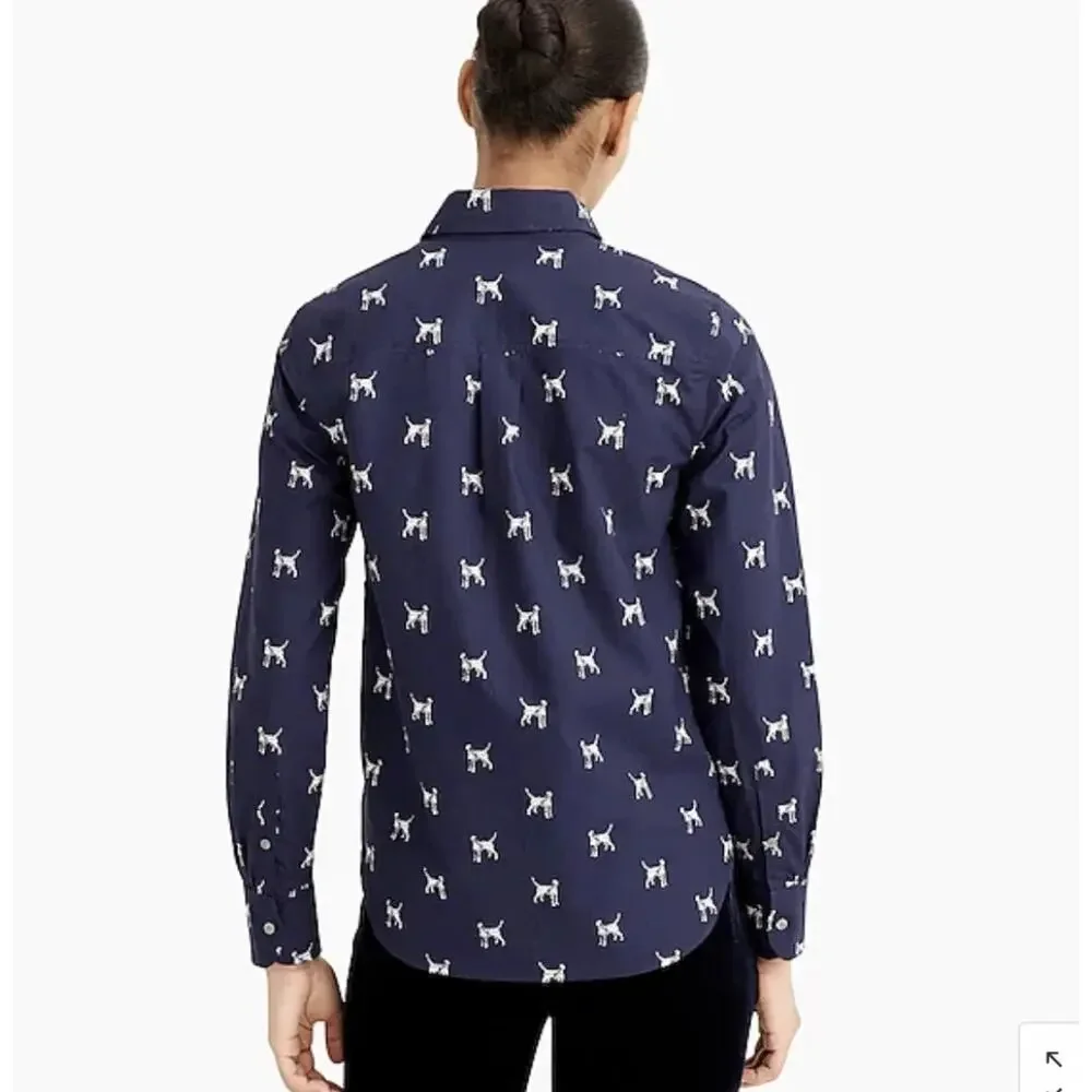 J. Crew Dalmatian Classic Shirt Womens Size 10 Blue Dog Novelty Popover Top